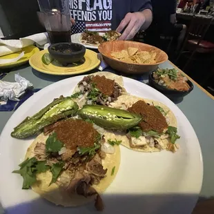 Taqueria Style Taco Tuesday Special one of each meat - carne, pollo &amp; pork