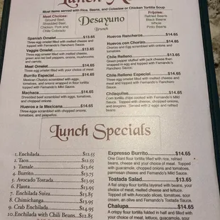Lunch menu