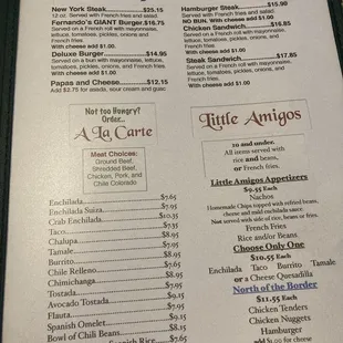 À la carte, kids, and non-Mexican food.