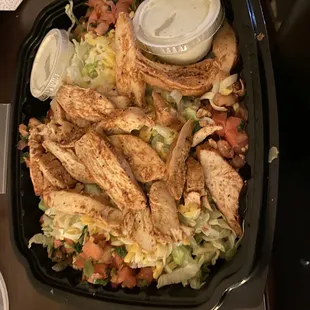 Chicken fajita salad (the restaurant left out the tortillas that are supposed to come with it)