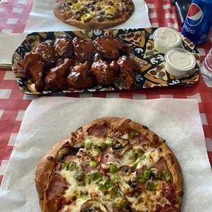 2 customized pizzas &amp; wings