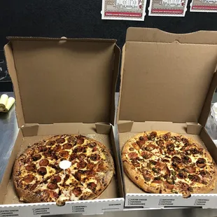 2 pies with crushed red chili flakes baked on it...yum