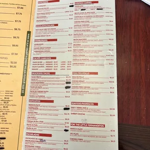 a menu for lunch