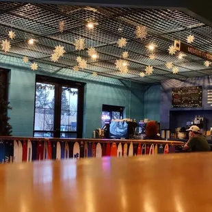 a view of a bar from the bar