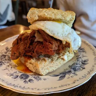 fried chicken biscuit + fried egg