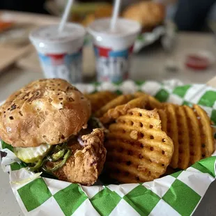 Fried Chicken Sandwich with Waffle Fries.