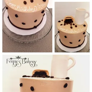 Moka cake cream covered cakeand decoration in fondant