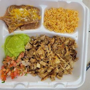 Carnitas combo plate. Was fantastic. Carnitas were soft and very tasty.