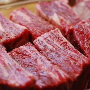 a close up of a piece of beef