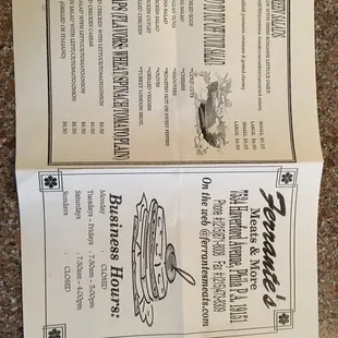Take out menu