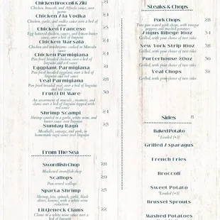 the menu of the restaurant