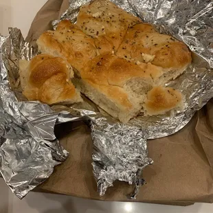 a piece of bread wrapped in foil