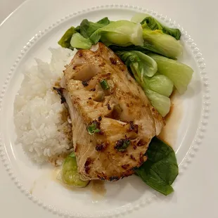 Broiled lemon soy glazed black cod, so fresh tasting