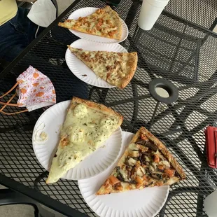 Two vegetarian slices on the right, two chicken slices on the left