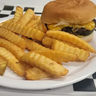 a hamburger and fries
