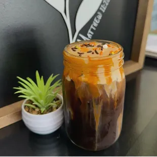 Pumpkin Cold brew with sweet cream, a popular drink option!