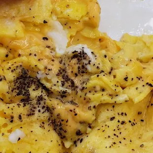 Scrambled eggs with cheese added