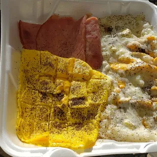 I ordered cheese on grits, cheese in scrambled eggs with side of ham 2 items 1 meat special . You will be back!