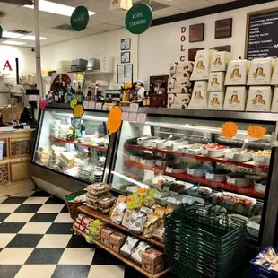 Meats, cheeses and prepared food case.
