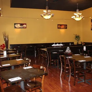 tables and chairs in a restaurant