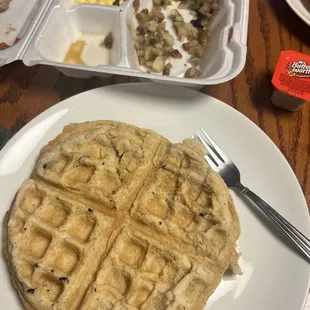 this waffle is not chocolate chip. Those are delicious LARGE chunks of rock hard char from the griddle.