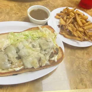French Fries, Gravy  and Philly Steak Sandwich