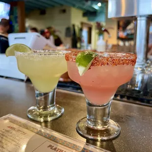 Watermelon Serrano margarita + traditional margarita