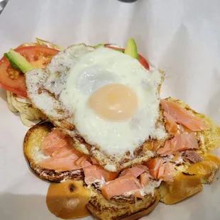 a sandwich with a fried egg