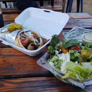 Classic Gyro ($7.25), side Greek salad ($3.25)