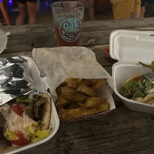 Olympic flame, fries, Feta Gyro