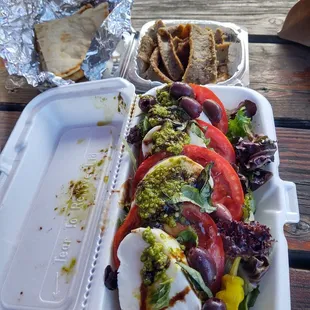 Caprese salad, $8.  With gyro meat on the side, $4