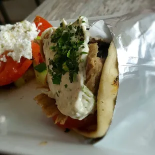 Gyro with Greek salad
