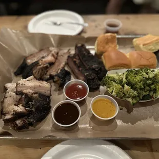 From left to right: pork belly, brisket, and bison rib. Side of the broccoli salad