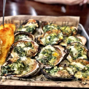 Grilled oysters Rockefeller, w Jack cheese