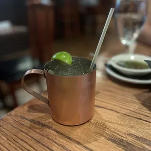 a moscow mule with a lime garnish