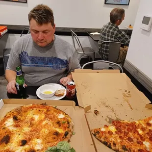 Margherita pizza, pepperoni to go...we couldn't leave without trying it first!