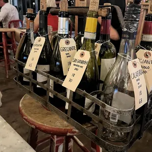 a variety of wine bottles
