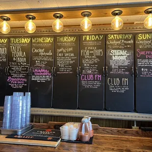 a menu on a chalkboard