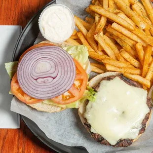 a burger and fries