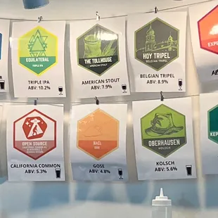 a variety of beer labels
