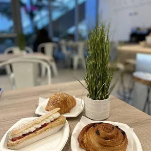 two pastries and a croissant