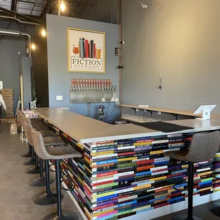  a bar with books stacked on it
