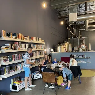  a group of people in a library