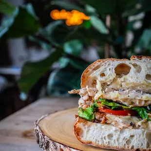 Our Classic Chicken Sandwich with Garlic aioli sauce and honey mustard drizzled on Rotisserie chicken. Yummy!