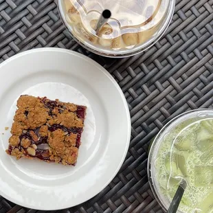 a piece of cake and a drink