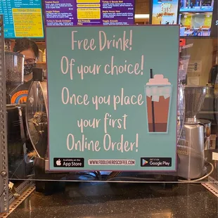 a free drink of your choice once you place your first online order