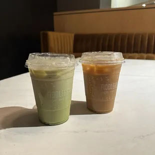 Brown Sugar Oat Milk Matcha Latte and Irish Cream Cold Brew
