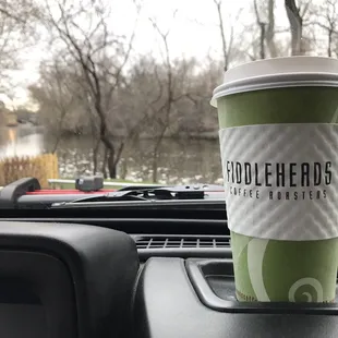 A cup-o-Joe by the river is pretty sweet.