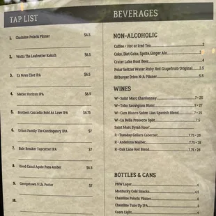 Beverage menu