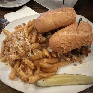 Cajun Chicken Sandwich with Garlic parmigiana fries